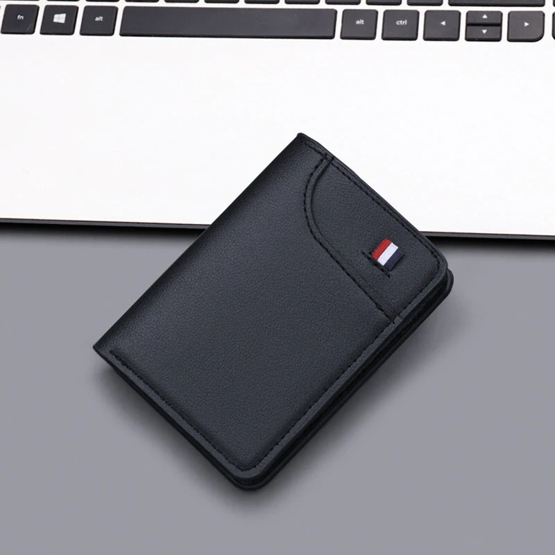 Men's Vertical Wallet Thin PU Leather Anti-magnetic Clip Wallet Simple Style Urban Daily Combination 5 Card Slots Available — image 1