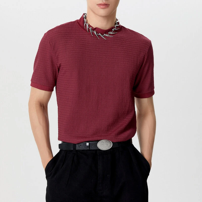Mens Japan Half-collar Solid Short Sleeve T-shirt — INCERUN