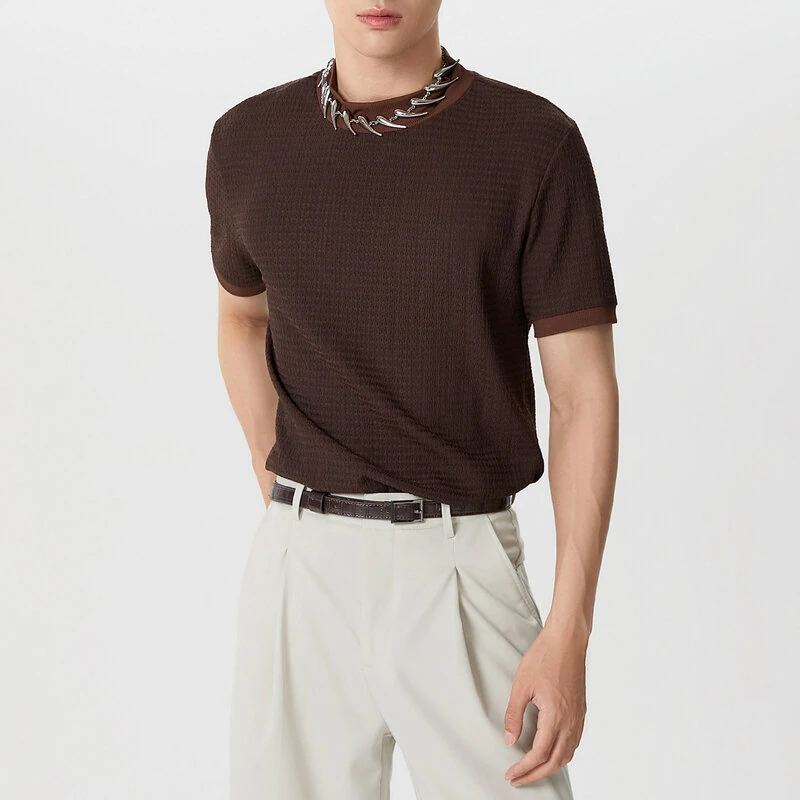 Mens Japan Half-collar Solid Short Sleeve T-shirt — view 2