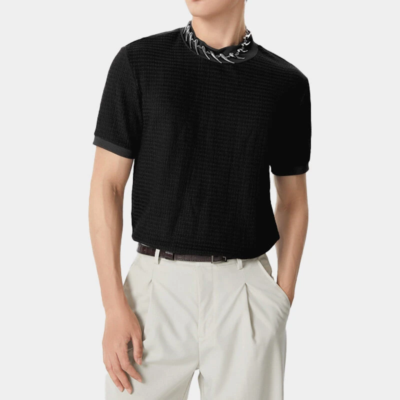 Mens Japan Half-collar Solid Short Sleeve T-shirt — view 3