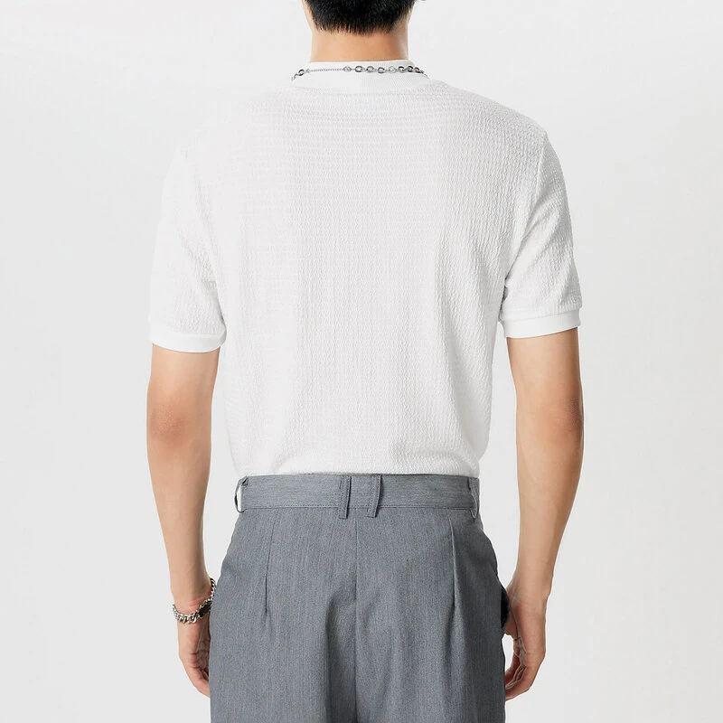 Mens Japan Half-collar Solid Short Sleeve T-shirt — view 6