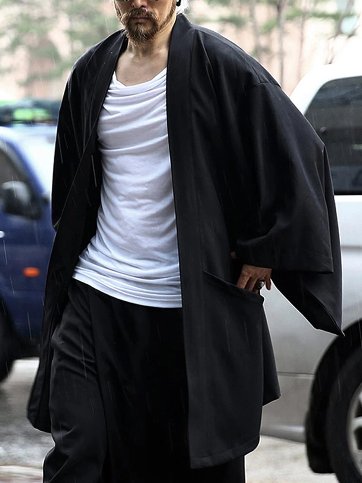 Mens Solid Cotton Loose 3/4 Sleeve Kimono — INCERUN