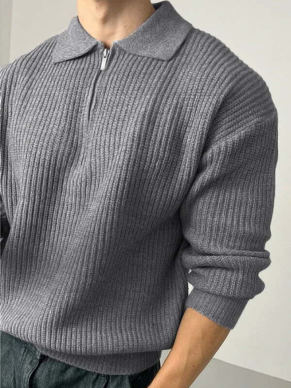 Mens Solid Knit Quarter Zip Long Sleeve Golf Shirt — INCERUN