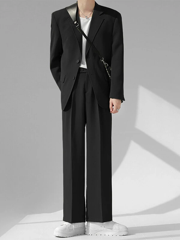 Mens Solid Lapel Blazer Casual Two Pieces Outfits — image 1