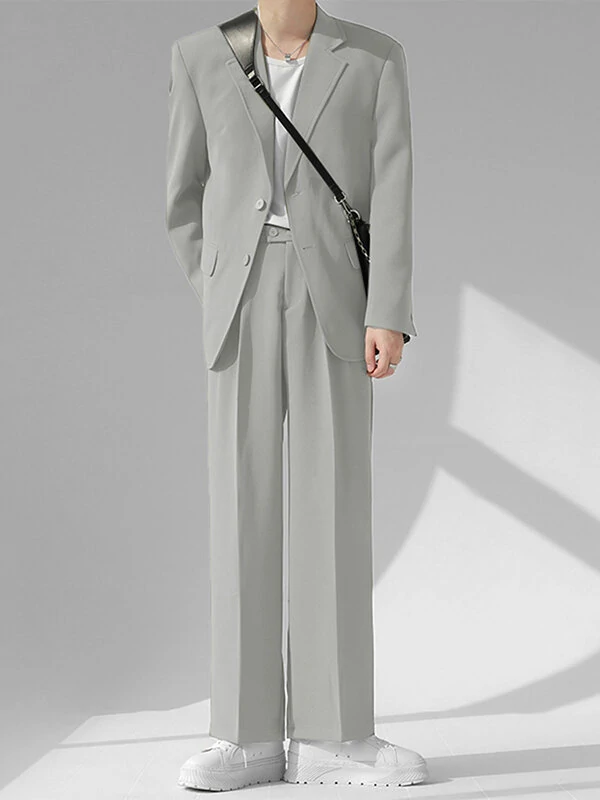 Mens Solid Lapel Blazer Casual Two Pieces Outfits — view 3