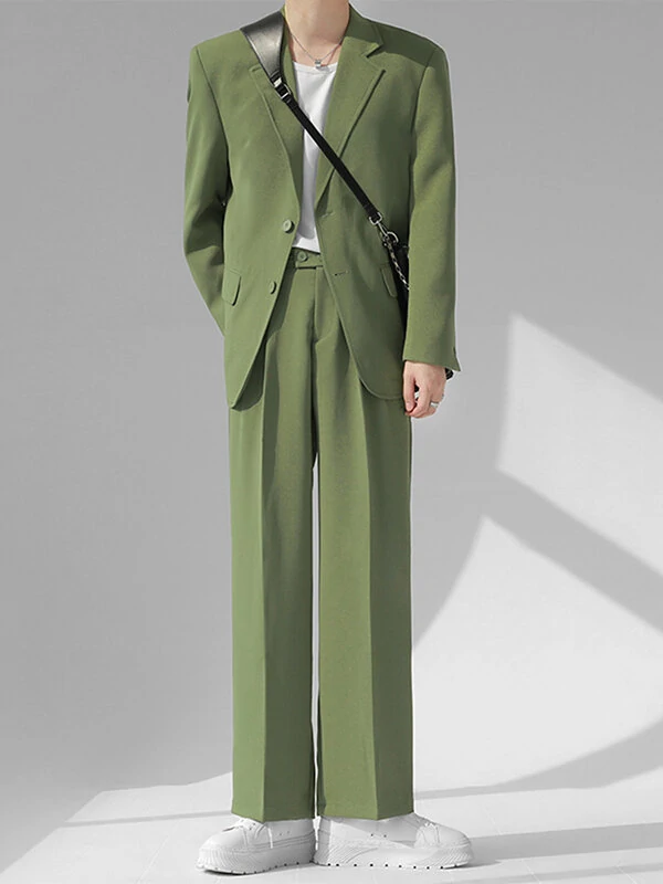 Mens Solid Lapel Blazer Casual Two Pieces Outfits — view 4