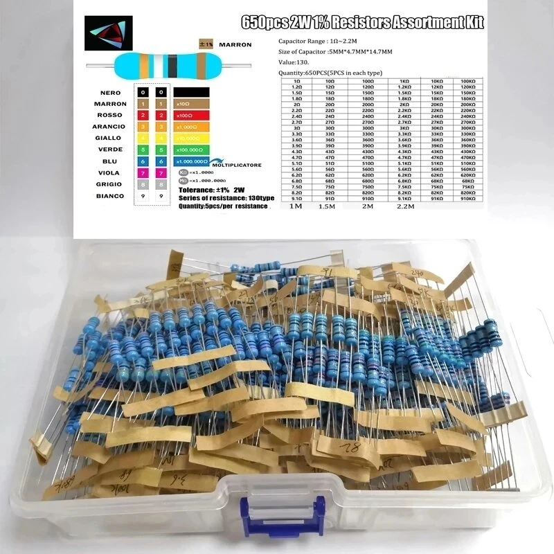 Metal Film Resistor Kit 130 Values 1R to 2.2M Ohm 2W 1% Tolerance 650PCS Electronic Component Assortment for Precision Circuits — view 4