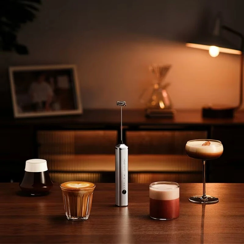 MHW-3BOMBER Handheld Electric Milk Frother Dual Heads 3 Gears Adjustable Low Noise Rechargeable Portable Automatic Foam Maker for Coffee Lattes — view 3