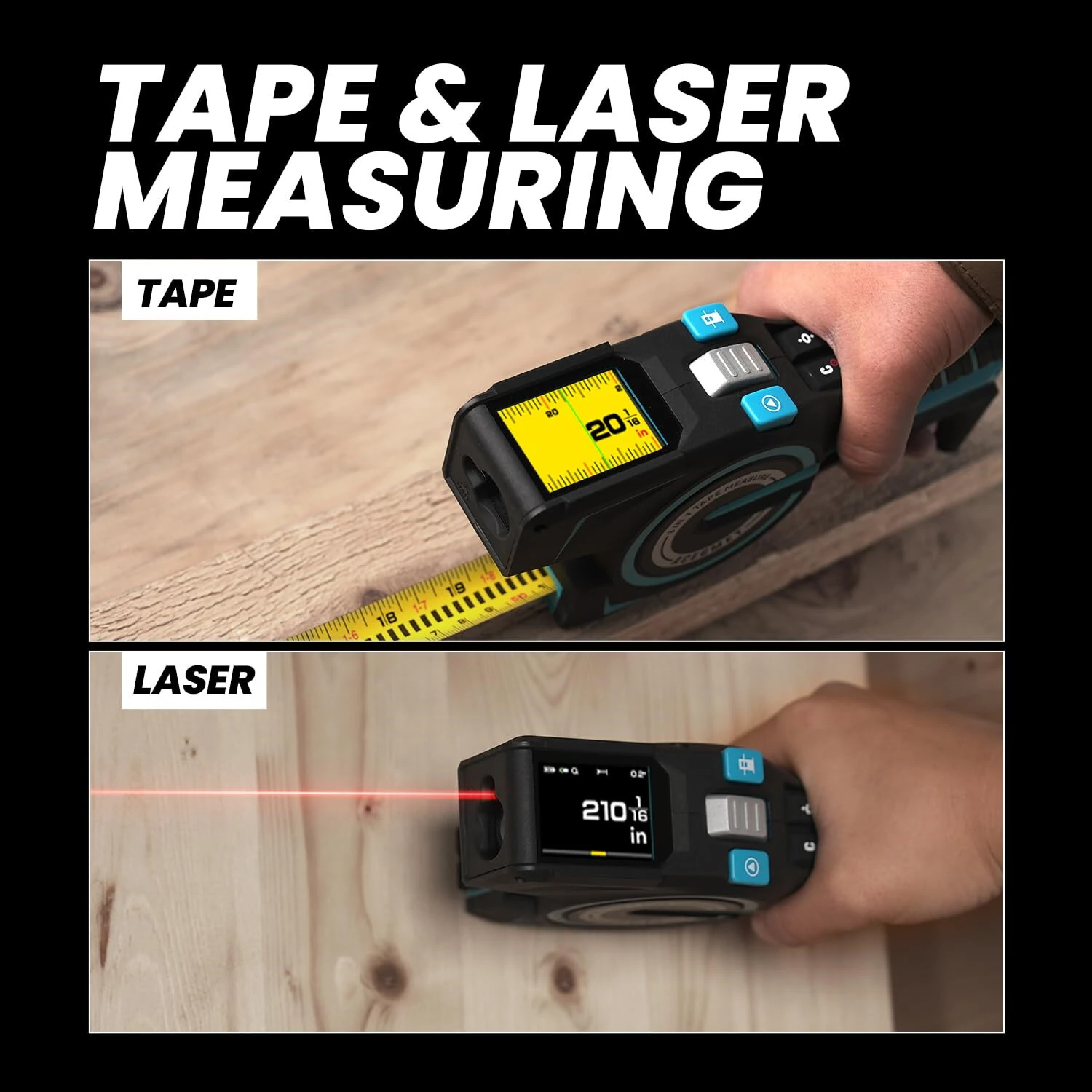 Mileseey DTX10 Digital Measuring Tape Laser 330Ft Range 12Ft Blade Swappable Battery App Sync High Accuracy Smart Calculations Color Display Auto Lock Tape Extended Laser Line — view 3