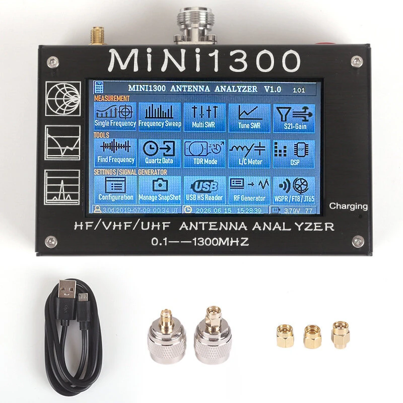 Mini 1300 Portable Antenna Analyzer 0.1-1300MHz SWR Meter Frequency Scan S21 Spectrum Analyzer TDR LC Meter Signal Generator USB Rechargeable VNA