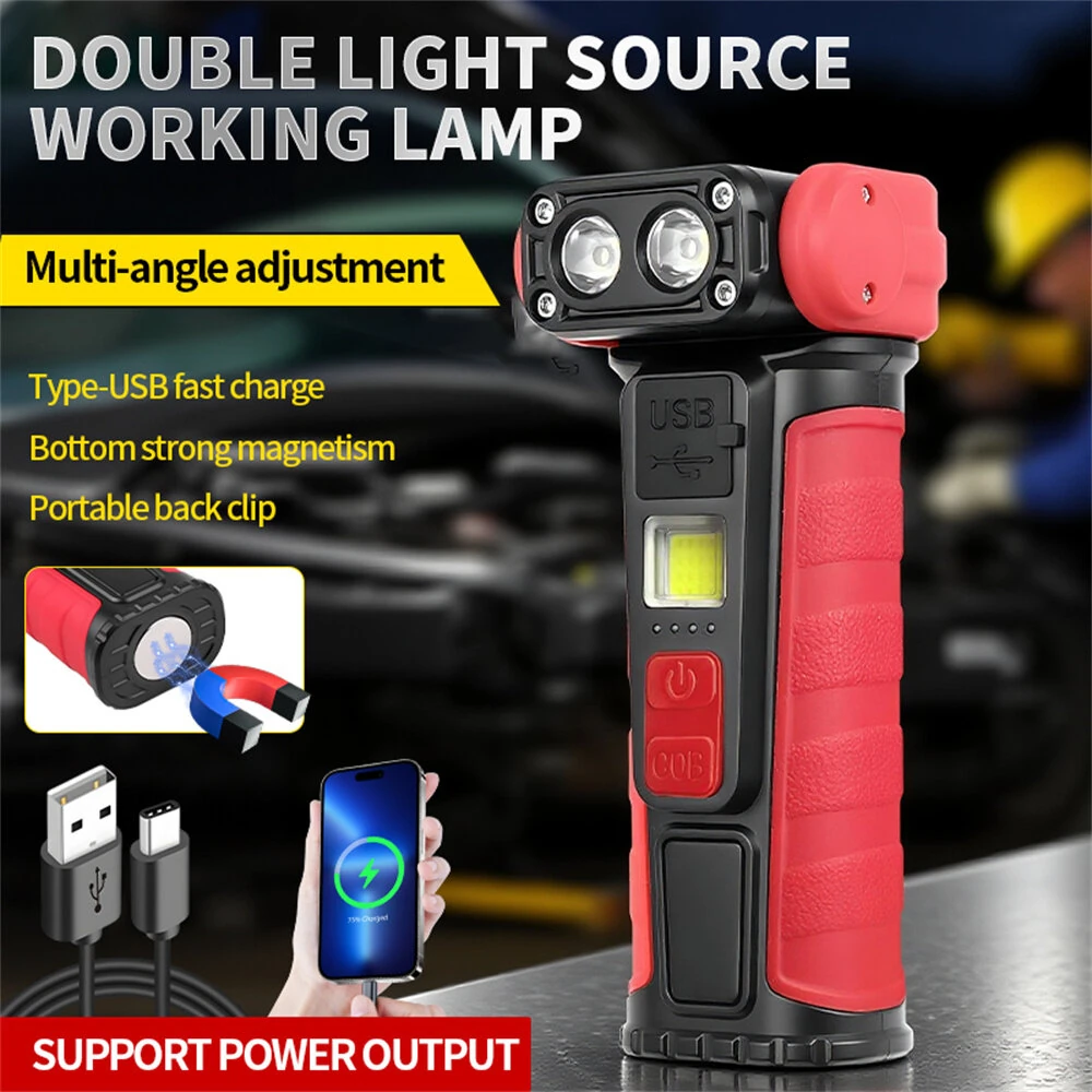 Mini Convenient Rotating Flashlight 6 Modes Adjustable Portable Emergency COB Floodlight Magnetic Work Light For Camping Fishing — view 3