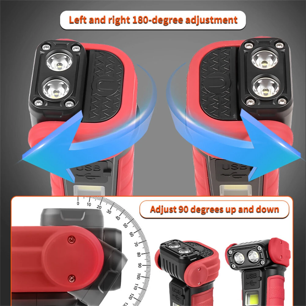 Mini Convenient Rotating Flashlight 6 Modes Adjustable Portable Emergency COB Floodlight Magnetic Work Light For Camping Fishing — view 5