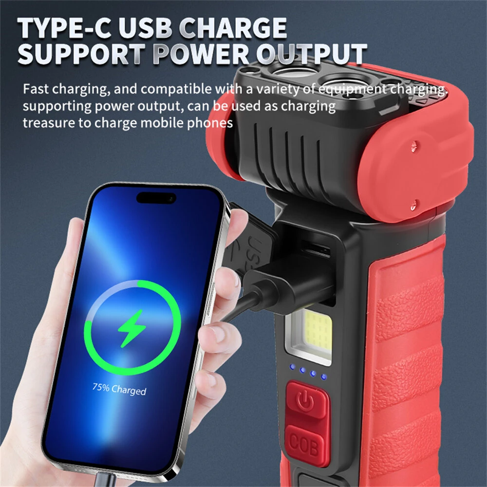 Mini Convenient Rotating Flashlight 6 Modes Adjustable Portable Emergency COB Floodlight Magnetic Work Light For Camping Fishing — view 8