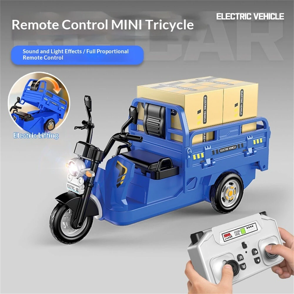Mini RC Car Tricycle 2.4G Children Remote-Controlled Simulation Model Sound LED Light Three Bounces Pulling Truck Ornaments Gifts Vehicles Models Toys — view 2