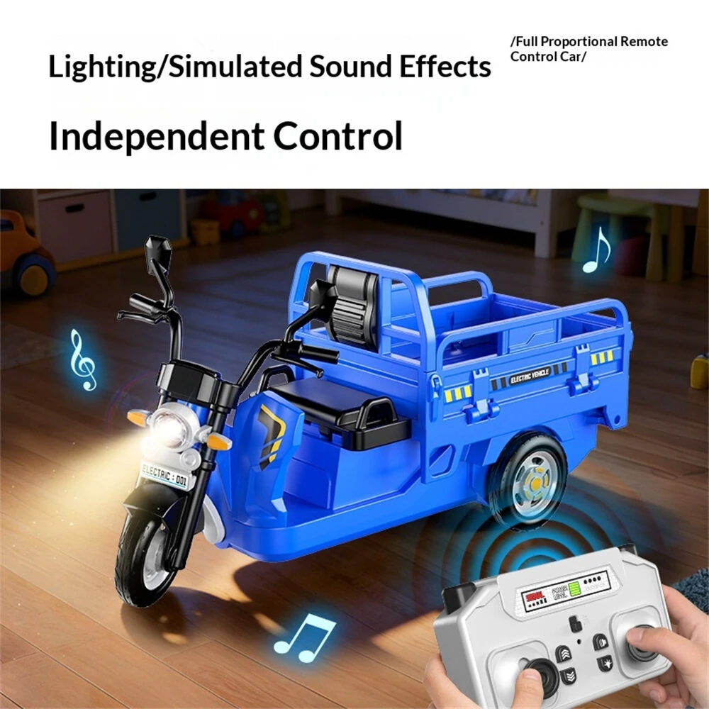 Mini RC Car Tricycle 2.4G Children Remote-Controlled Simulation Model Sound LED Light Three Bounces Pulling Truck Ornaments Gifts Vehicles Models Toys — view 6
