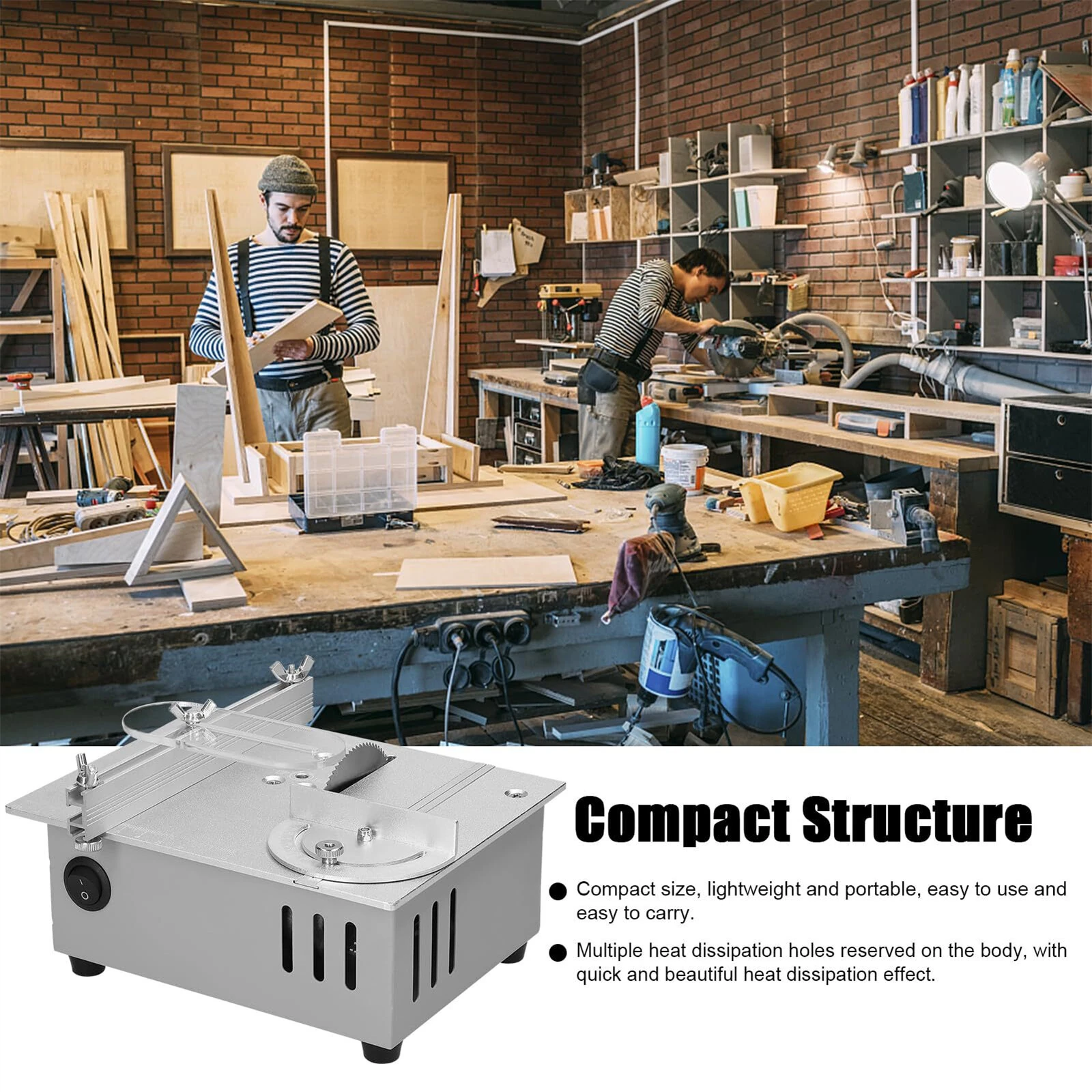 Mini Table Saw 96W Electric Desktop Saw With 9000RPM Motor 7-Gear Power Supply Adjustable Blade Height For Woodworking DIY — view 2