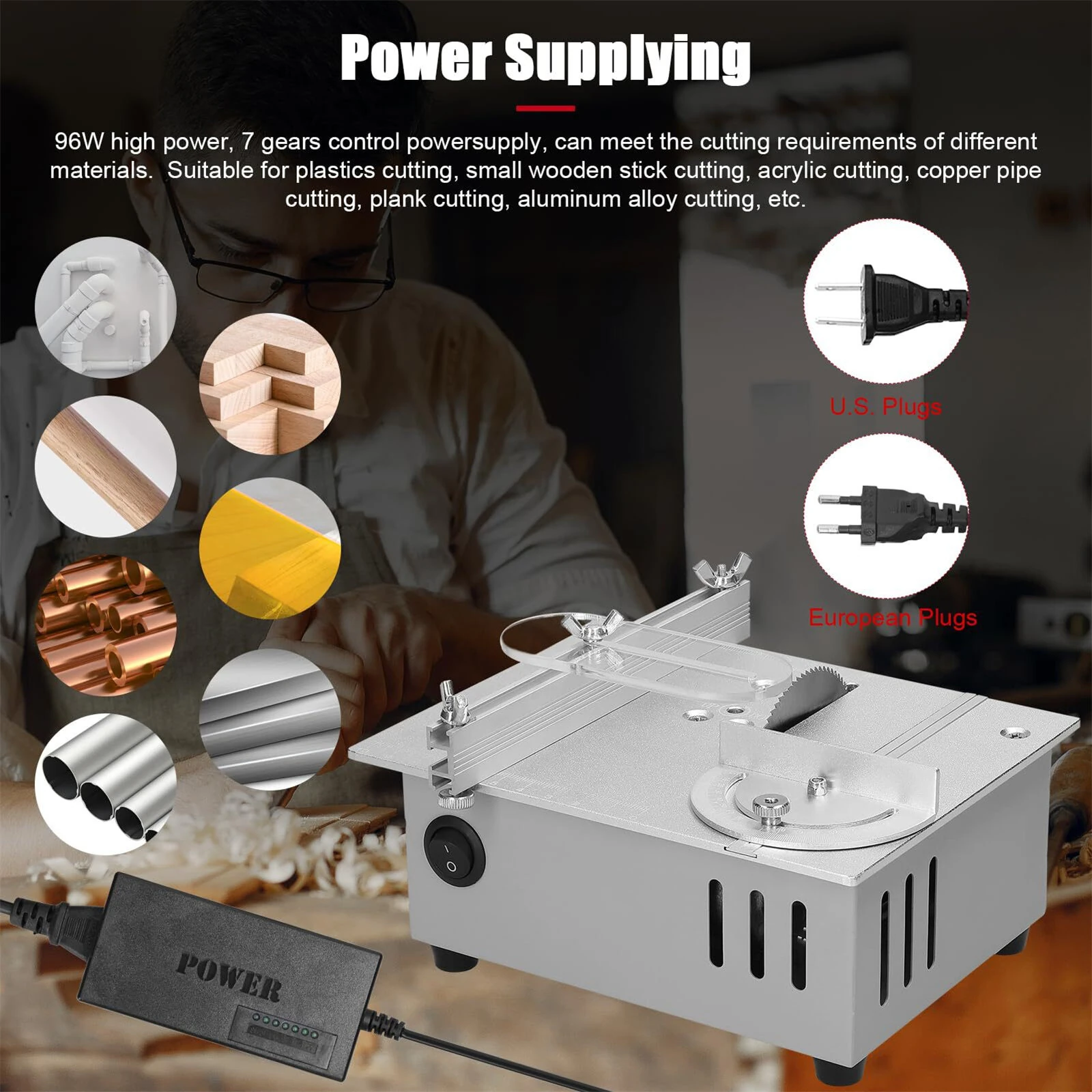 Mini Table Saw 96W Electric Desktop Saw With 9000RPM Motor 7-Gear Power Supply Adjustable Blade Height For Woodworking DIY — view 3