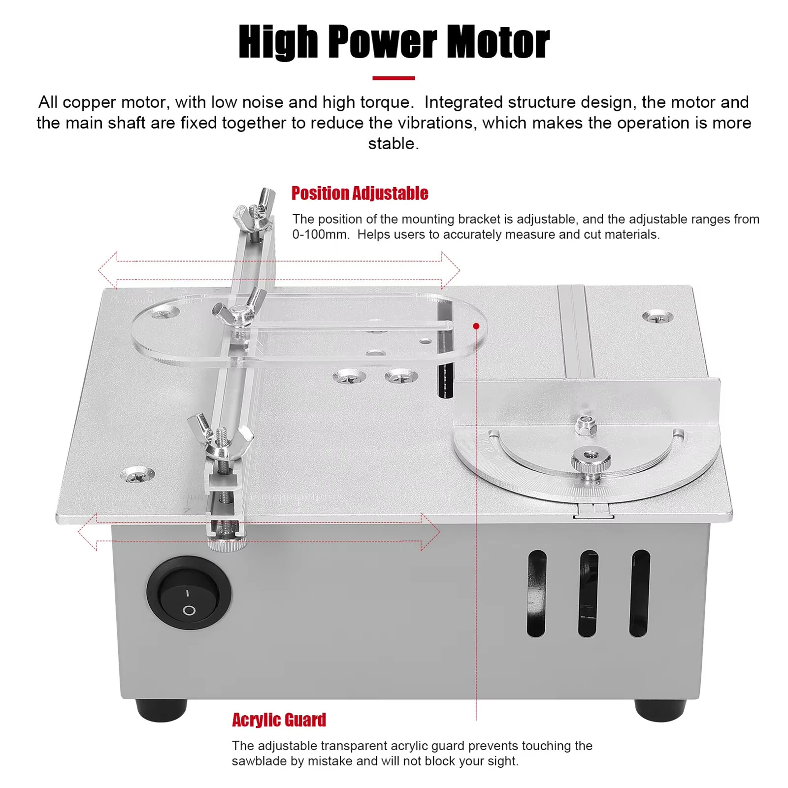 Mini Table Saw 96W Electric Desktop Saw With 9000RPM Motor 7-Gear Power Supply Adjustable Blade Height For Woodworking DIY — view 4