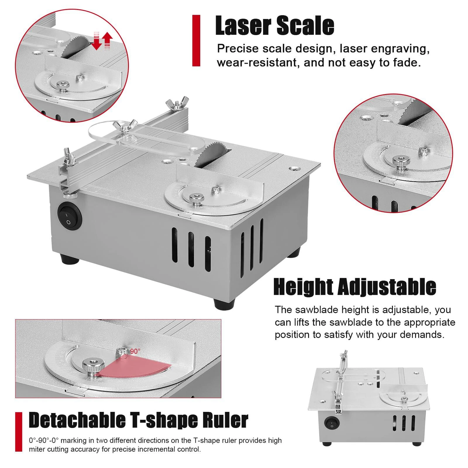 Mini Table Saw 96W Electric Desktop Saw With 9000RPM Motor 7-Gear Power Supply Adjustable Blade Height For Woodworking DIY — view 5