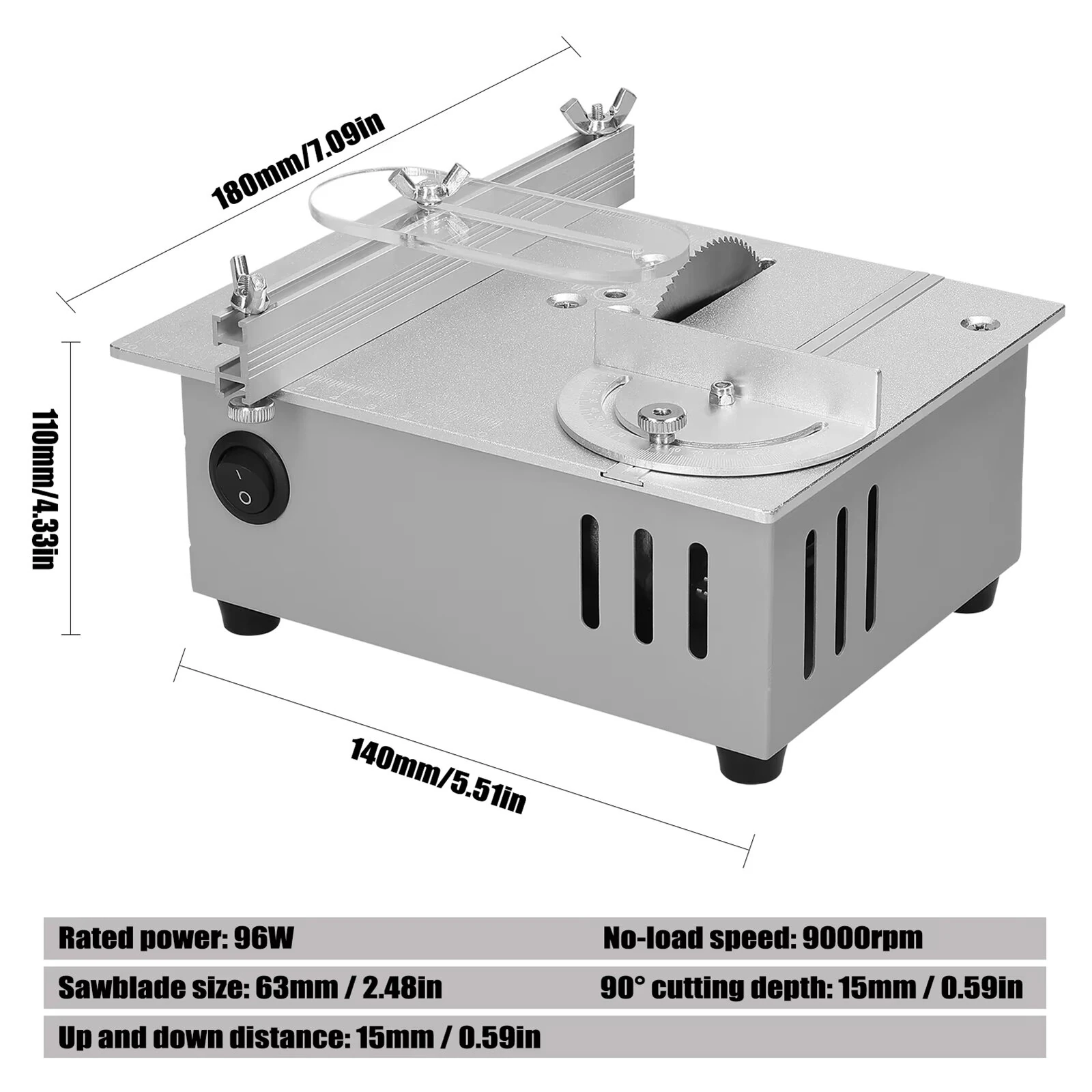 Mini Table Saw 96W Electric Desktop Saw With 9000RPM Motor 7-Gear Power Supply Adjustable Blade Height For Woodworking DIY — view 8
