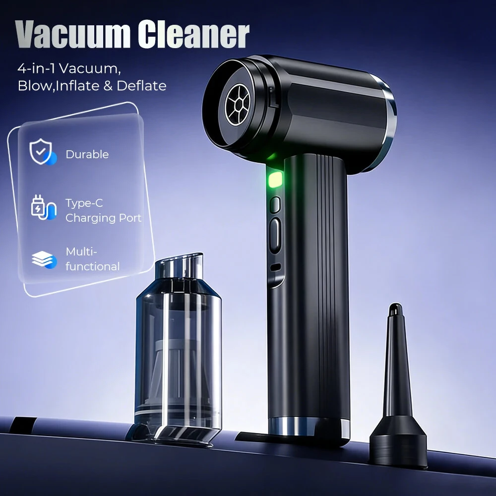 Mini Turbo Fan Handheld Wireless Car Vacuum Cleaner Four-in-one Inflation Vacuuming Blowing Deflation High Power Portable Air Gun — view 2