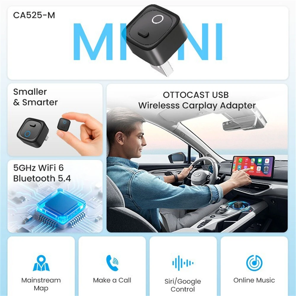Mini Wireless CarPlay Adapter Type-C Android Auto Wired to Wireless USB Dongle Wifi Bluetooth For iPhone Plug and Play — view 5
