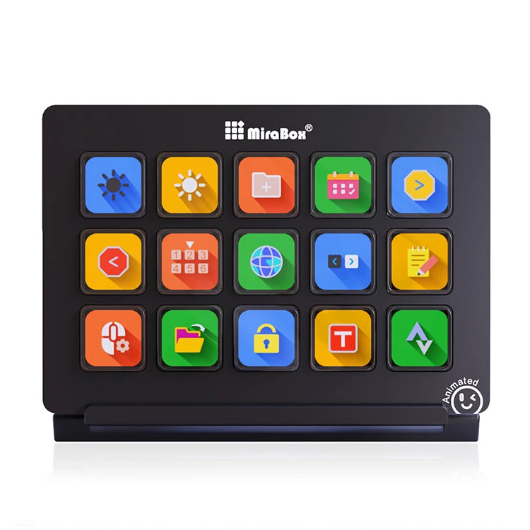 MiraBox HSV293 Visual Custom Keyboard 15 LCD Keys USB Wired Stream Deck Programmable Controller for OBS Streamlabs Twitch YouTube vMix Adjustable Stand — view 2