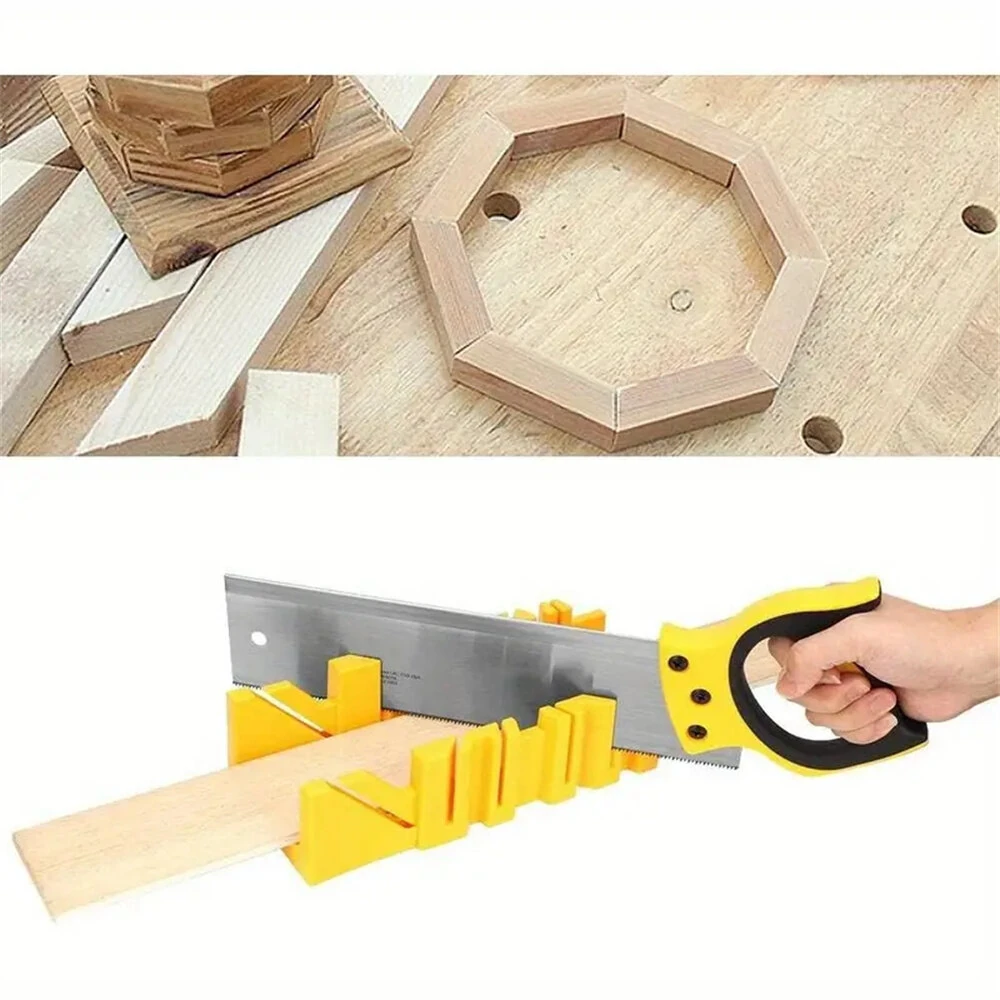 Mitre Box and Hand Saw Set 12 inch ABS Plastic Multiple Angle Clamping Mitre Box with 14 inch Back Saw for Woodworking — view 3