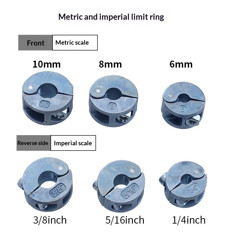 MM/Inch Drill Bit Stop Collar Set Zinc Alloy High Precision Depth Control 6mm-10mm 1/4-3/8 Inch Wrench Included Tool Accessories — view 2