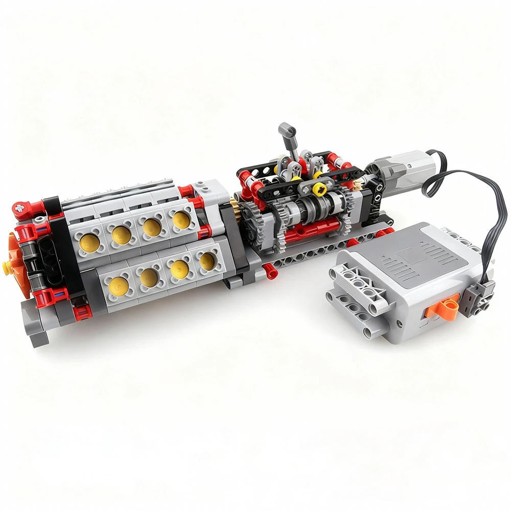 MOC Technical 6 Speed Gearbox V16 Engine Model APP Power Motor M Motor Combo Building Blocks DIY Creative Electric Toy — view 2