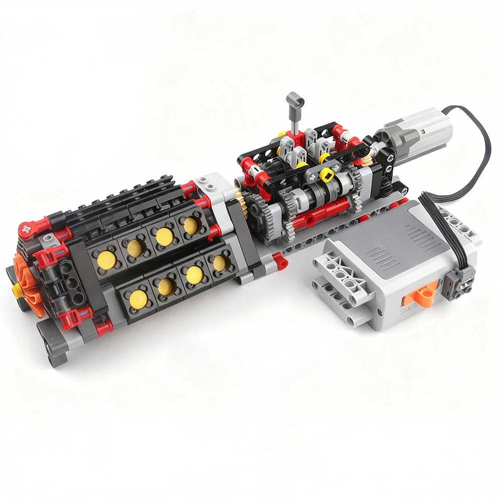 MOC Technical 6 Speed Gearbox V16 Engine Model APP Power Motor M Motor Combo Building Blocks DIY Creative Electric Toy — view 3