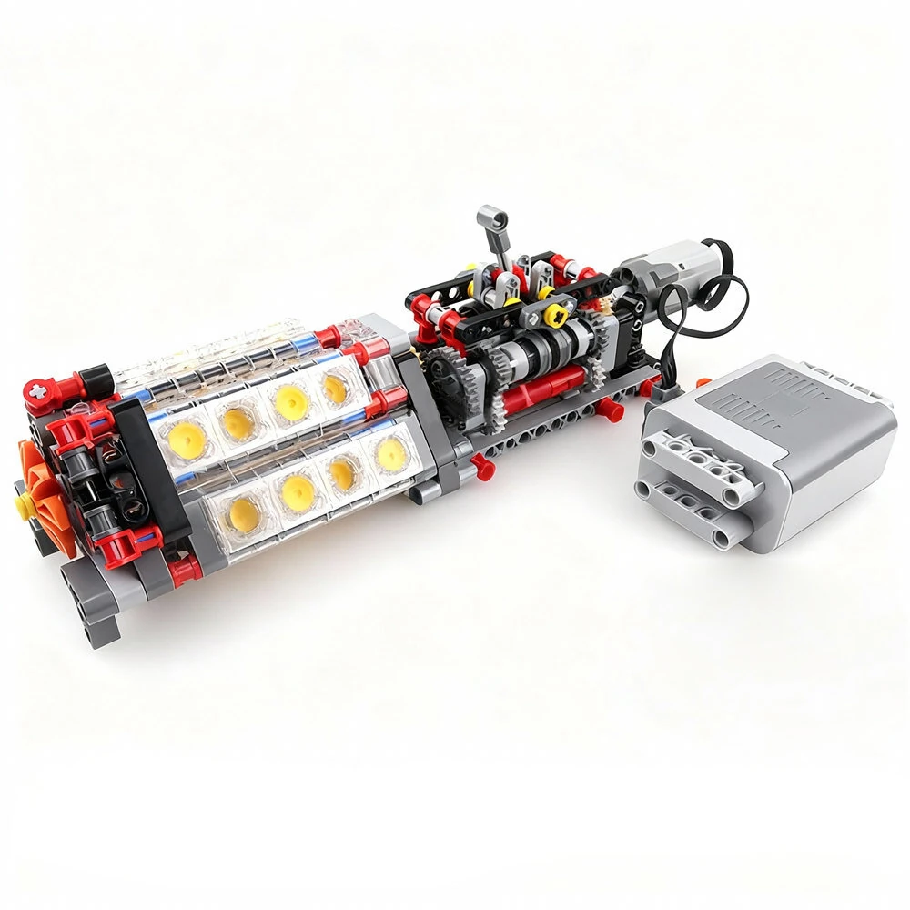 MOC Technical 6 Speed Gearbox V16 Engine Model APP Power Motor M Motor Combo Building Blocks DIY Creative Electric Toy — view 4