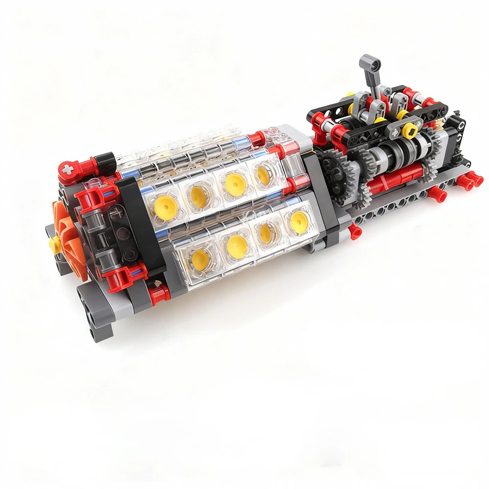 MOC Technical 6 Speed Gearbox V16 Engine Model APP Power Motor M Motor Combo Building Blocks DIY Creative Electric Toy — view 5