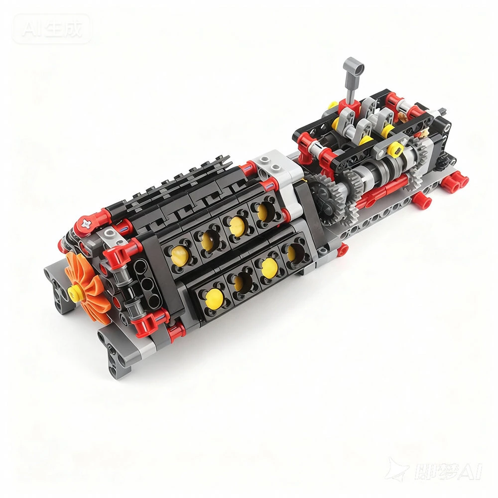 MOC Technical 6 Speed Gearbox V16 Engine Model APP Power Motor M Motor Combo Building Blocks DIY Creative Electric Toy — view 6