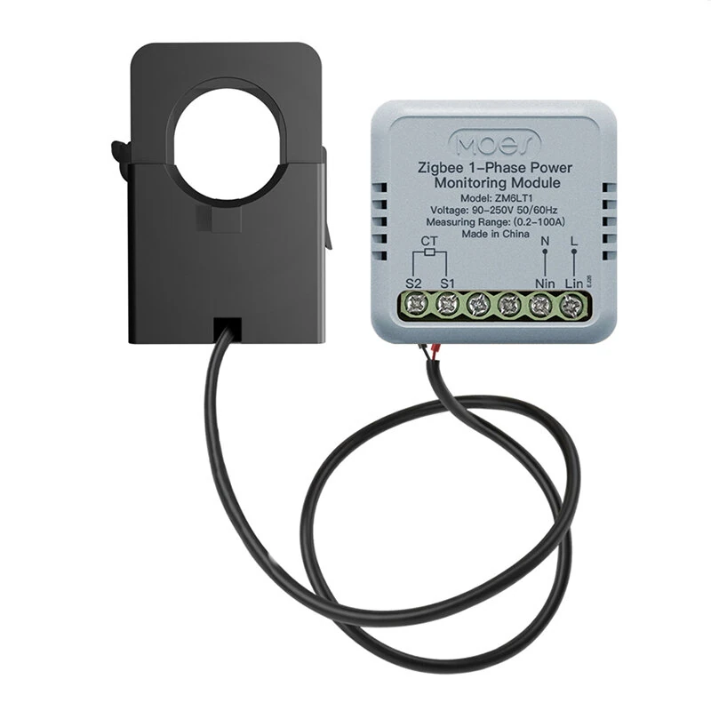 MOES 100A Tuya Zigbe Single-Phase Smart Energy Meter Powerd Monitoring Module with Bidirectional Current Transformer External Clamp-on for Home Assistant Tuya Smart Life — image 1