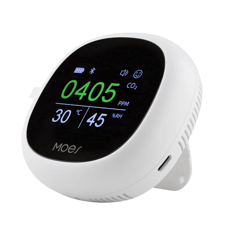 Moes Tuya CO2 Meter Portable Air Quality Carbon Dioxide Detector with Alarm Clock Temperature Humidity Display Air Tester APP Remote Wireless Monitor — image 1