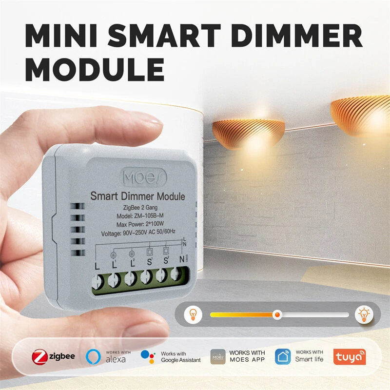 Moes Tuya Smart Zigbe Dimmer Module Light Switch 1/2 Gang Timing Function Voice APP Remote Control Work with Alexa Google Assistant — view 2