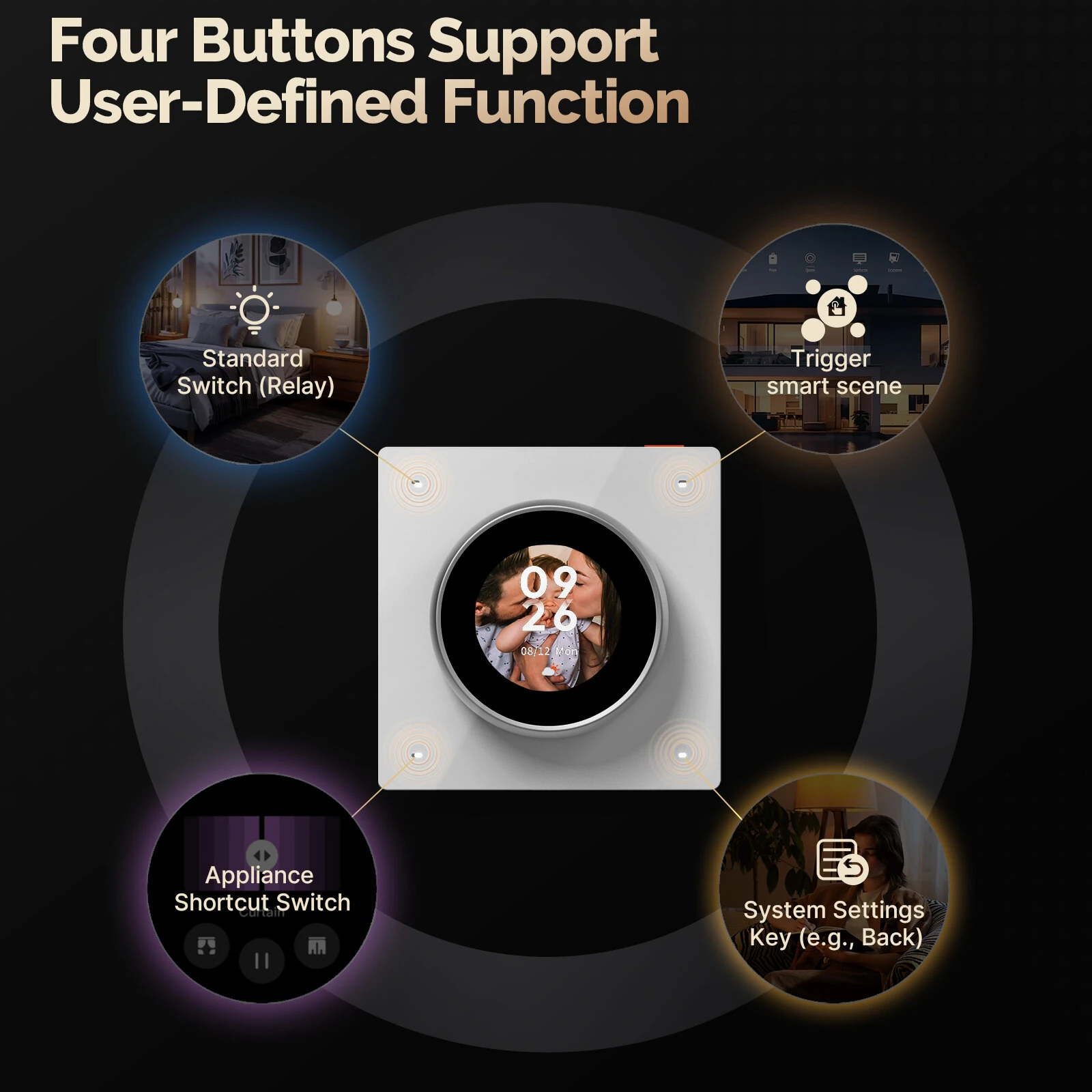 MOES Tuya WiFi Smart Knob Central Control Screen Touch Rotate 3 Relays 4 Buttons Programmable Scene Switch — view 6