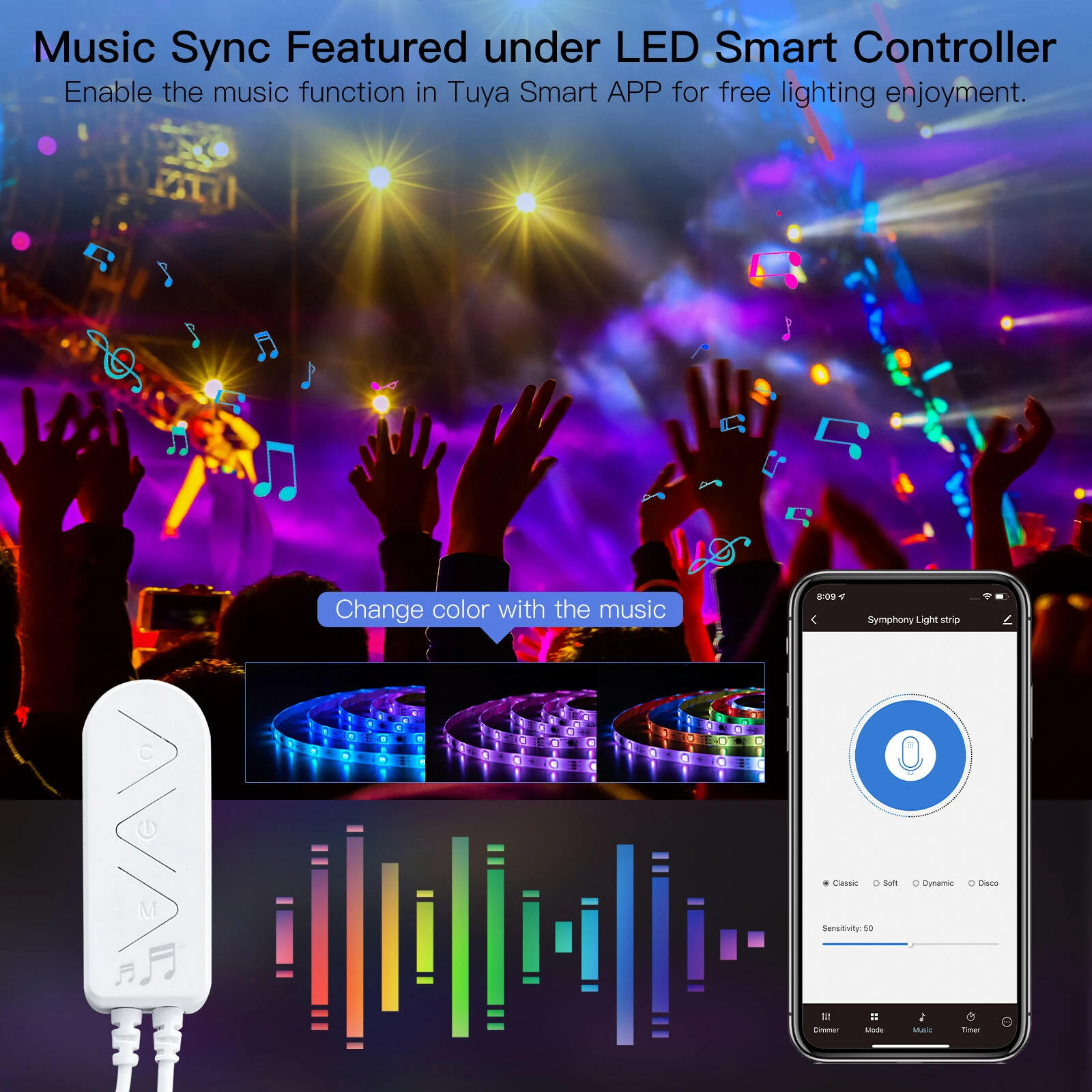MOES Tuya WiFi Smart LED Strip Light RGB5050 16 Million Colors Music Sync Dimmable Timer Function Voice Control with Alexa Google Assistant — view 3