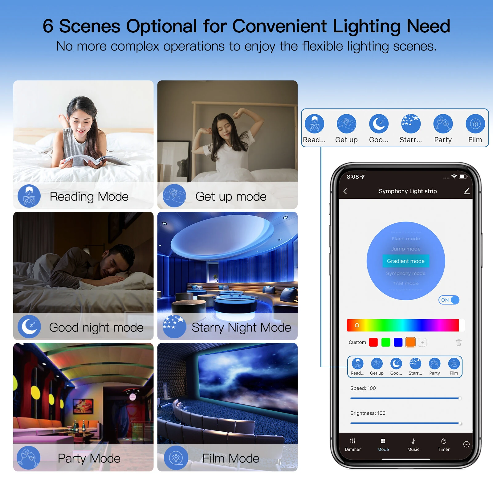 MOES Tuya WiFi Smart LED Strip Light RGB5050 16 Million Colors Music Sync Dimmable Timer Function Voice Control with Alexa Google Assistant — view 6