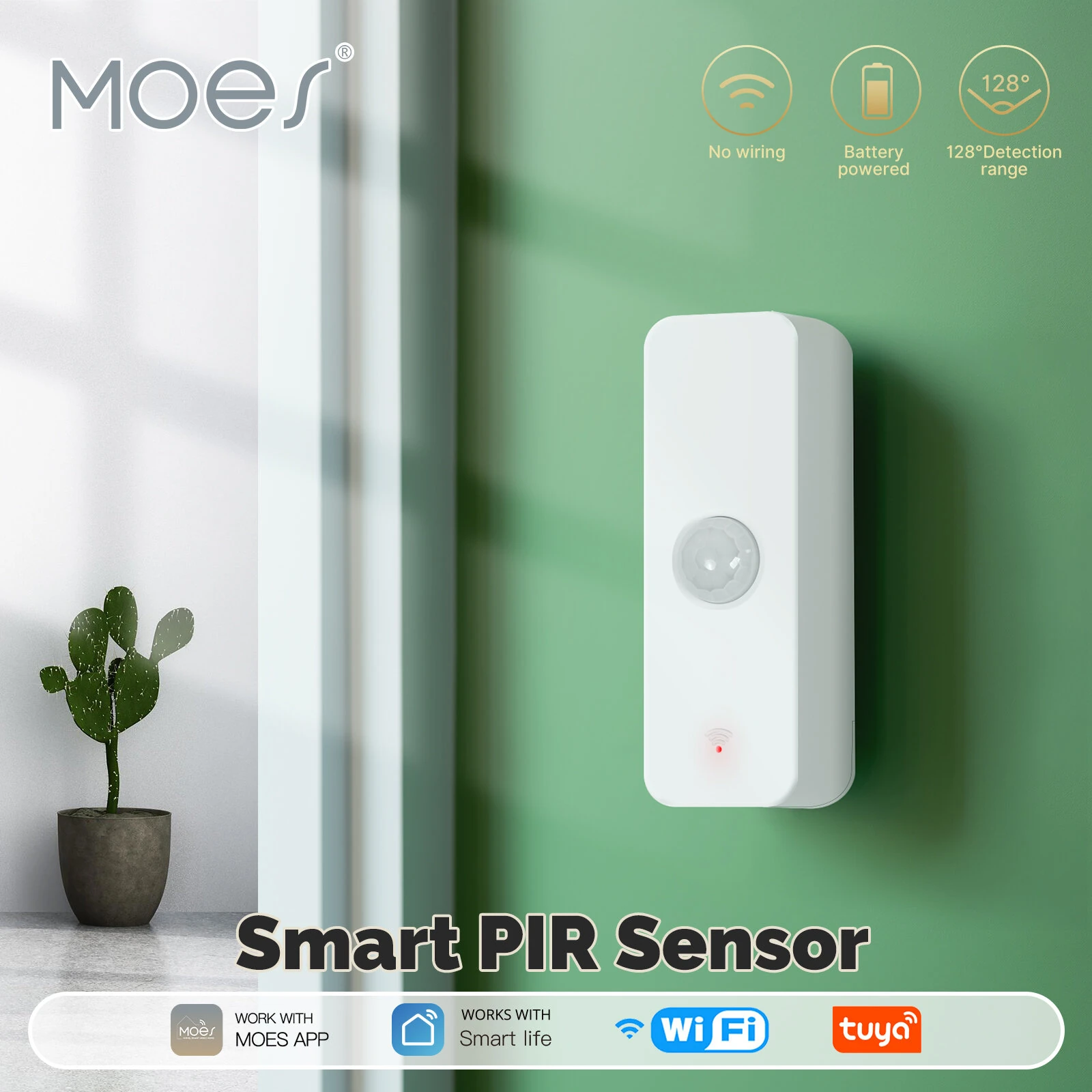 Moes Tuya WiFi Zigbee3.0 Smart PIR Sensor 128° Detection Range Real-time Alerts Scene Linkage Smart Life APP Passive Infrared Sensor — view 2