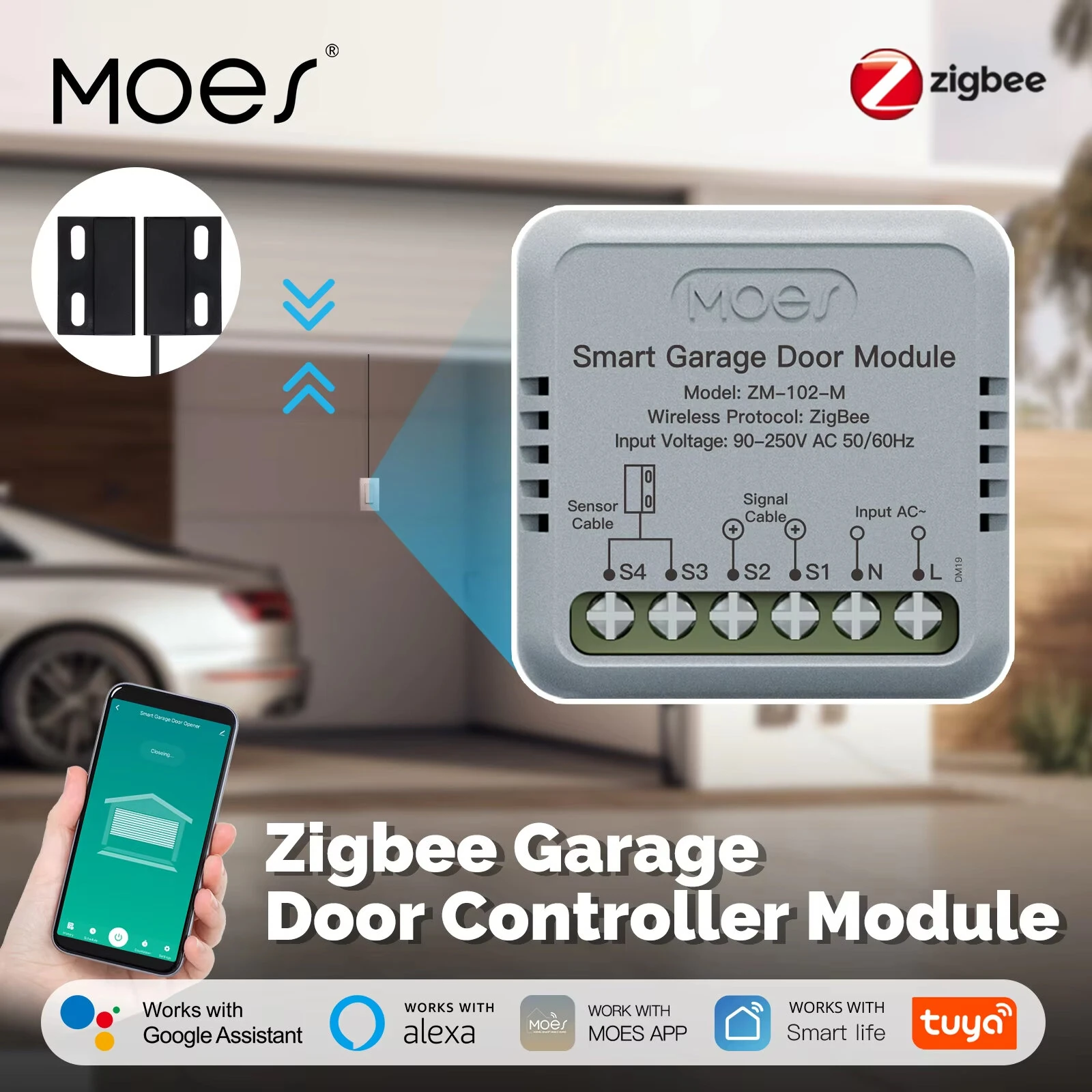 MOES Tuya Zigbe Garage Door Controller Module Smart Life App Remote Garage Door Opener Works with Alexa & Google Home — view 2