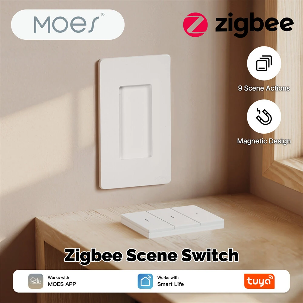 MOES Tuya Zigbe Smart Wireless Scene Switch 3 Gang 9 Scenarios Linkage Magnetic Design Handheld Push Button Control Switch — view 2