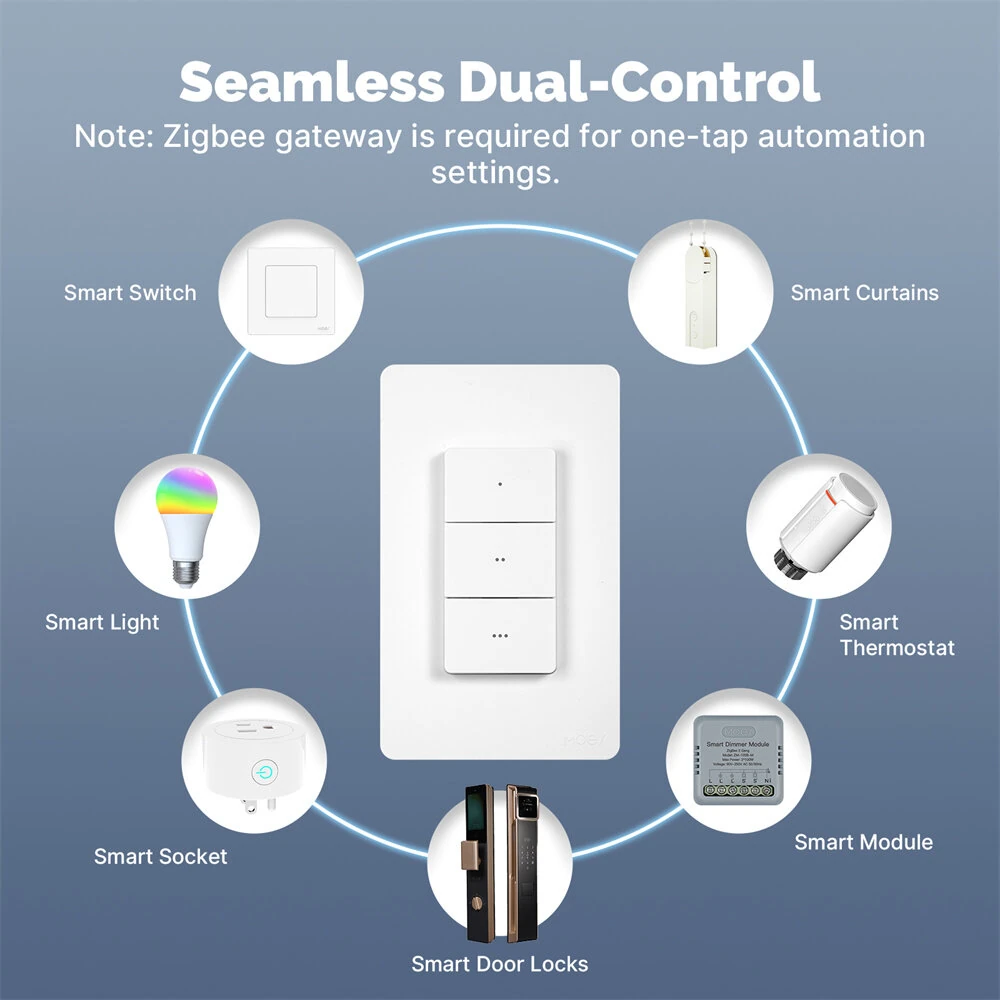 MOES Tuya Zigbe Smart Wireless Scene Switch 3 Gang 9 Scenarios Linkage Magnetic Design Handheld Push Button Control Switch — view 4