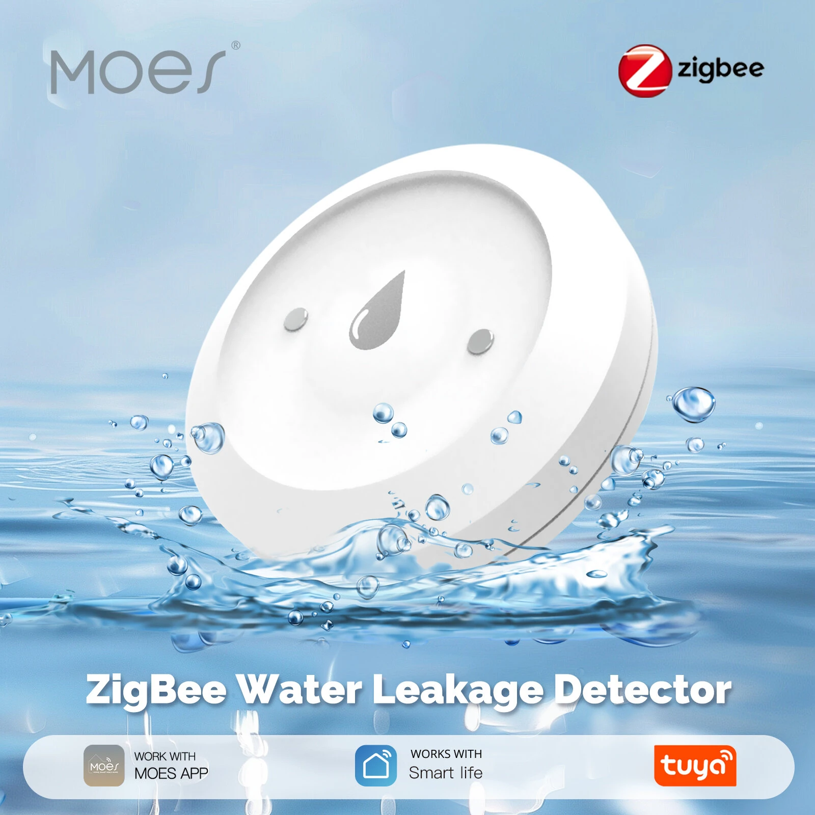 MOES Tuya ZigBee3.0 Water Leak Sensor Smart Flood Detector APP Alerts Remote Monitoring for Home Pipe Protection Smart Life APP — view 2