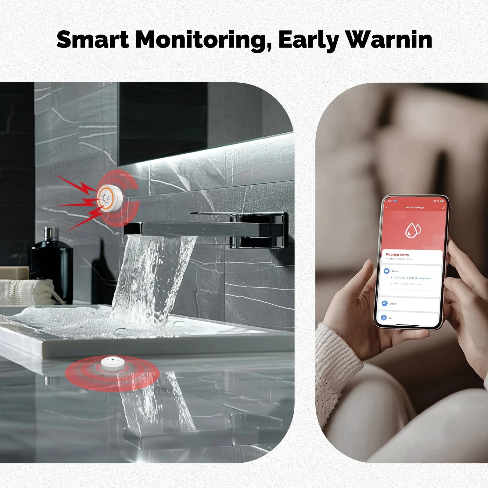 MOES Tuya ZigBee3.0 Water Leak Sensor Smart Flood Detector APP Alerts Remote Monitoring for Home Pipe Protection Smart Life APP — view 6