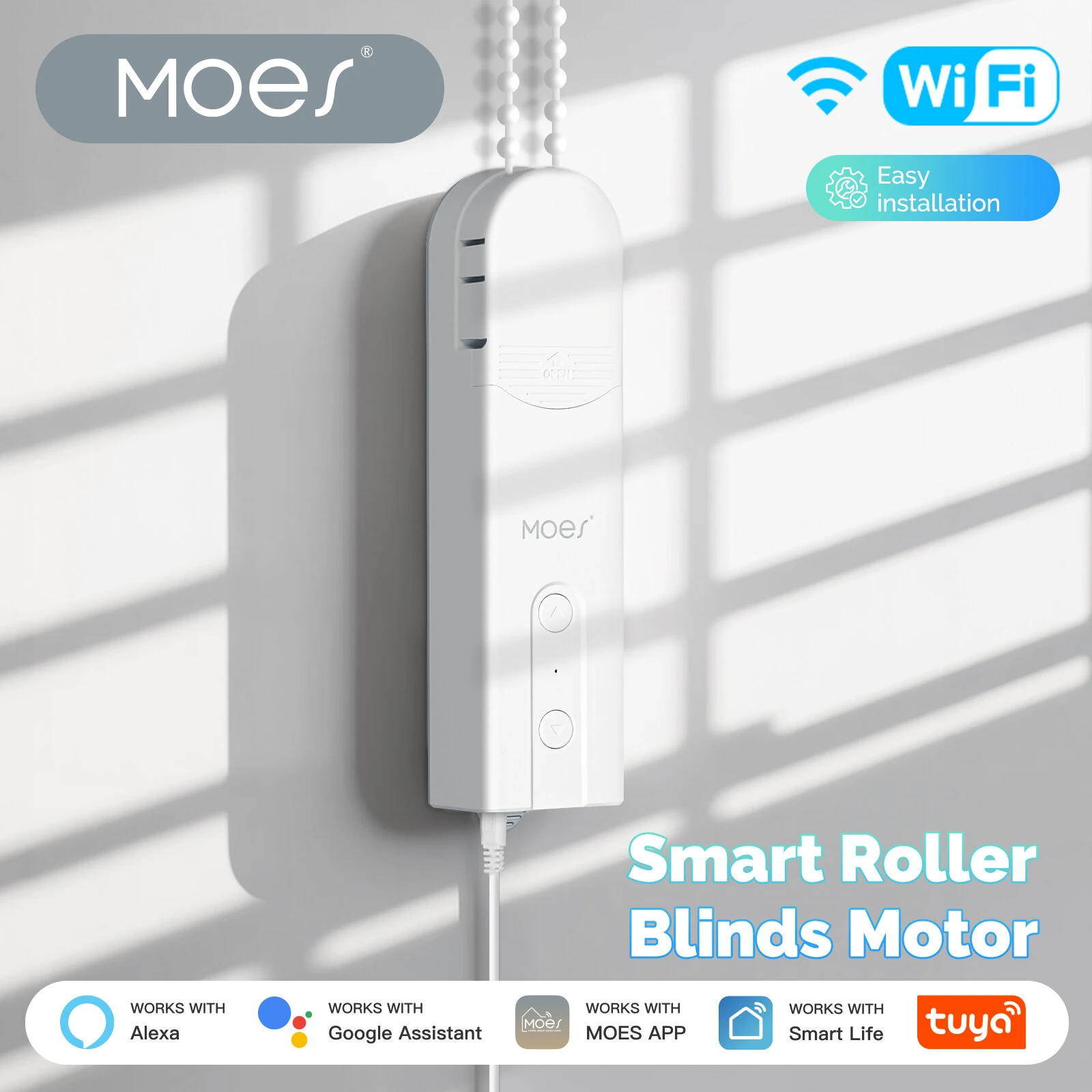 MOES WC301 Tuya WiFi Smart Shade Roller Blinds Motor Driver Electric Curtains Automation Pull Cord Chain String Work with Alexa Google Home Smart Life APP — view 2