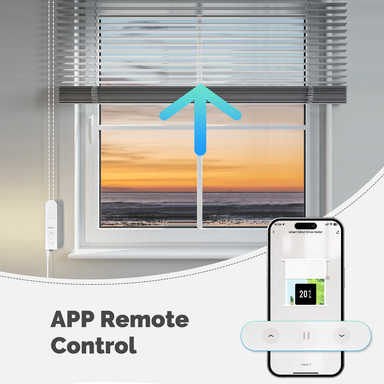 MOES WC301 Tuya WiFi Smart Shade Roller Blinds Motor Driver Electric Curtains Automation Pull Cord Chain String Work with Alexa Google Home Smart Life APP — view 3