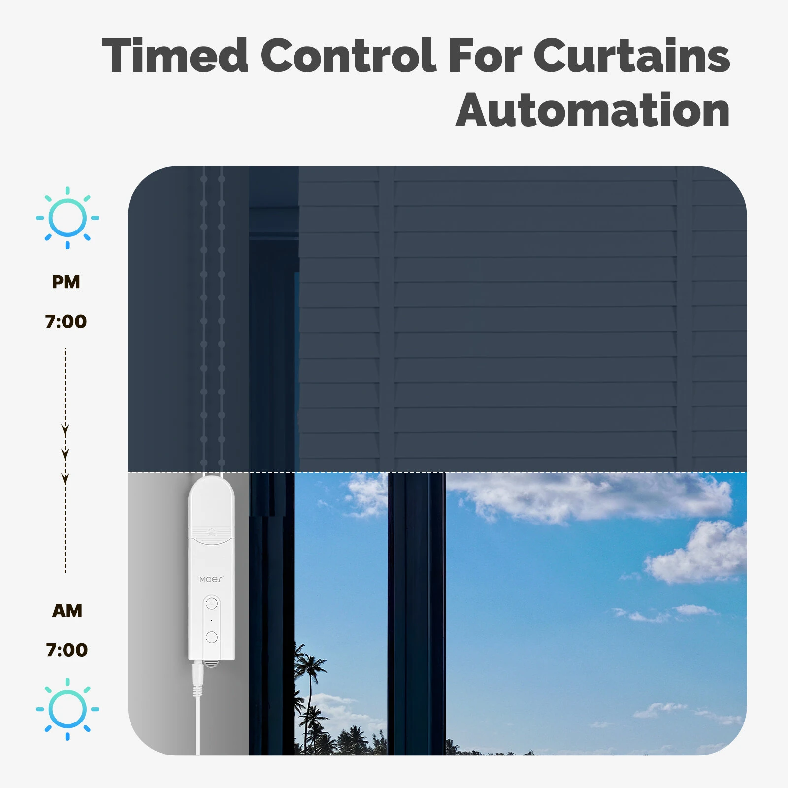 MOES WC301 Tuya WiFi Smart Shade Roller Blinds Motor Driver Electric Curtains Automation Pull Cord Chain String Work with Alexa Google Home Smart Life APP — view 4