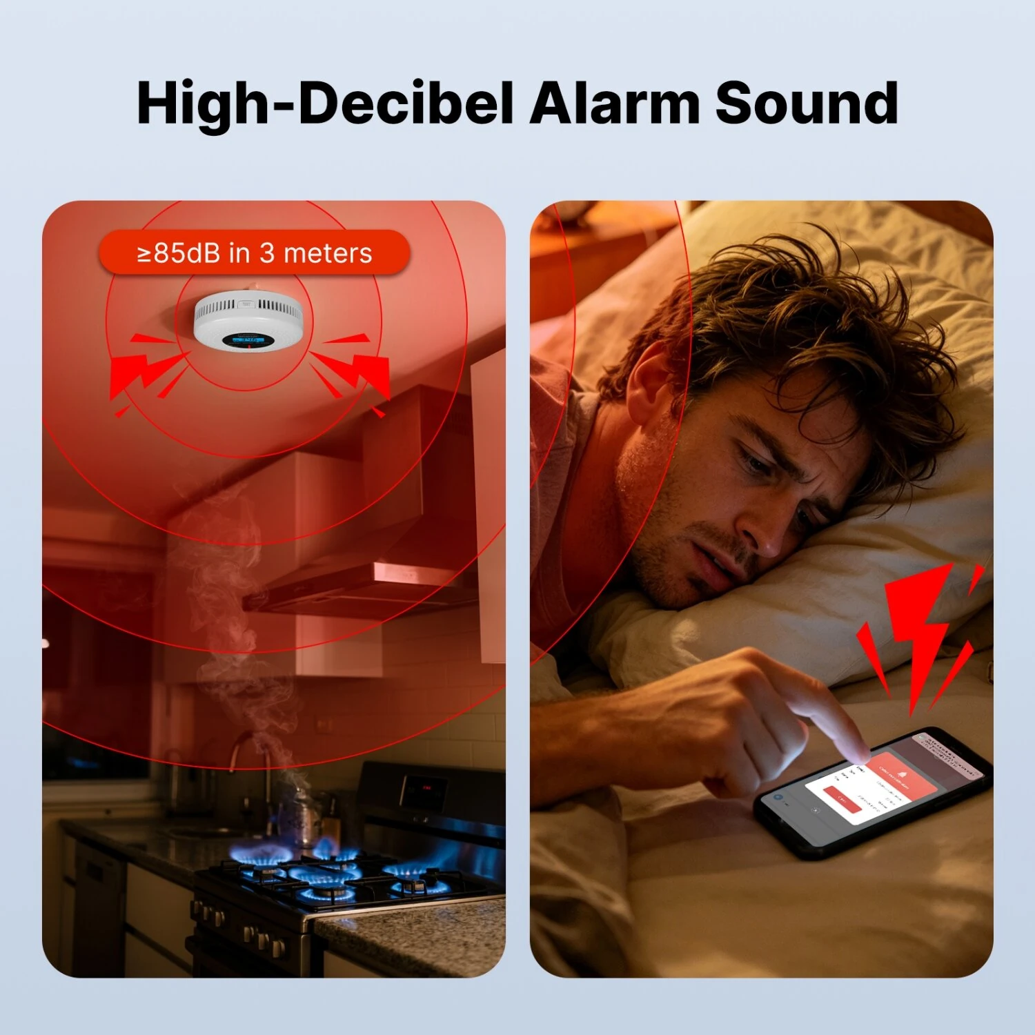 MOES Zigbe Smart Smoke and Carbon Monoxide Alarm 85dB High-Volume Alarm Real-Time LCD&App Monitor 2-In-1 Protection 2.4 GHz Wireless Tuya Smoke Detector for Indoor Rooms — view 3
